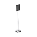 Azar Displays 2-Sided Slide-In Frame Sign Holder With Metal Pedestal Stand, 11" x 8 1/2", Silver