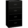 basyx by HON® 484L 20"D Lateral 4-Drawer File Cabinet, Black