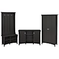 Bush Furniture Salinas Entryway Storage Set With Hall Tree, Shoe Bench And Accent Cabinets, Vintage Black, Standard Delivery