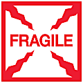 Tape Logic® Preprinted Shipping Labels, DL1316, Fragile, Square, 2" x 2", Red/White, Roll Of 500