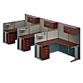 Bush Business Furniture Office in an Hour 3 Person L Shaped Cubicle Workstations, Hansen Cherry, Standard Delivery