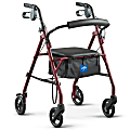 Medline Knockdown Adjustable Steel Rollator With Seat, 35" x 17", Burgundy 1 thumbnail image