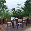 Flash Furniture Lark 5-Piece Patio Table Set With 4 Chairs, Teak