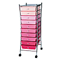 10-Drawer Mobile Organizer, 37 3/4"H x 13 1/8"W x 15 3/4"D, Pink