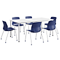 KFI Studios Dailey Table Set With 6 Poly Chairs, White Table/Navy Chairs