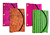 Inkology Tribal Binder Pencil Pouches, 10" x 7", Assorted Colors, Pack Of 6 Pouches