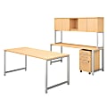 Bush Business Furniture 400 Series 72"W x 30"D Table Desk And Credenza With Hutch And 3 Drawer Mobile File Cabinet, Natural Maple, Standard Delivery