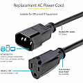 StarTech.com 3ft (1m) Power Extension Cord, IEC C14 to NEMA 5-15R, 10A 125V, 18AWG, Black, Outlet Extension Cable for Power Supplies 1 thumbnail image