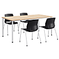 KFI Studios Dailey Table Set With 4 Sled Chairs, Natural Table/Black Chairs