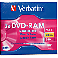 Verbatim DVD-RAM 9.4GB 3X Double Sided, Type 4 with Branded Surface - 1pk with Cartridge 1 thumbnail image