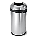 simplehuman Commercial Open Top Trash Can, Bullet Round, 16 Gallons, 29.8" x 16.1" x 15.8", Brushed Heavy-Gauge Stainless Steel 1 thumbnail image