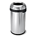 simplehuman® Bullet Round Heavy-Gauge Open-Top Commercial Trash Can, 16 Gallons, 29-4/5"H x 16-1/10"W x 15-4/5"D, Brushed Stainless Steel