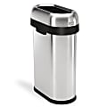 simplehuman® Slim Oval Metal Open Trash Can, 13 Gallons, 27-2/5"H x 10-7/10"W x 18-1/5"D, Brushed Stainless Steel