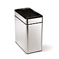 simplehuman® Rectangular Open-Top Metal Trash Can, 2.6 Gallons, 13-1/16"H x 6-1/4"W x 11-3/10"D, Brushed Stainless Steel