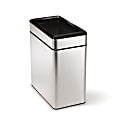 simplehuman® Rectangular Open-Top Metal Trash Can, 2.6 Gallons, 13-1/16"H x 6-1/4"W x 11-3/10"D, Brushed Stainless Steel 1 thumbnail image