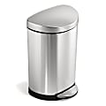 simplehuman® Semi-Round Metal Fingerprint-Proof Step Trash Can, 2.6 Gallons, 17-1/2"H x 11-1/5"W x 10-3/5"D, Brushed Stainless Steel
