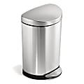 simplehuman® Semi-Round Metal Fingerprint-Proof Step Trash Can, 2.6 Gallons, 17-1/2"H x 11-1/5"W x 10-3/5"D, Brushed Stainless Steel 1 thumbnail image