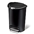 simplehuman® Semi-Round Plastic Step Trash Can, 13 Gallons, 26-1/4"H x 18-3/4"W x 14-7/16"D, Black