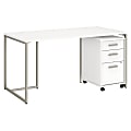 Bush Business Furniture Method Table 60"W Computer Desk With 3 Drawer Mobile File Cabinet, White, Standard Delivery