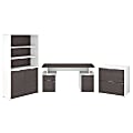 Bush Business Furniture Jamestown 60"W Desk With Storage, File Cabinets And 5-Shelf Bookcase, Storm Gray/White, Premium Installation 1 thumbnail image