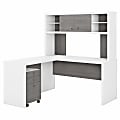 Bush Business Furniture Echo L-Shaped Desk With Hutch And Mobile File Cabinet, Pure White/Modern Gray, Standard Delivery