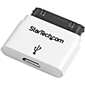 StarTech.com White Apple 30-pin Dock Connector to Micro USB Adapter for iPhone / iPod / iPad with Stepped Connector - 1 Pack - 1 x Apple Dock Connector Male Proprietary Connector - 1 x Type B Female Micro USB - Nickel Connector - White 1 thumbnail image