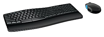 Microsoft® Sculpt Comfort Wireless Keyboard & Mouse, Contoured/Curved Full Size Keyboard, Black, Ambidextrous Laser Mouse