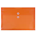 JAM Paper® Plastic Booklet Envelopes, Legal-Size, 9 3/4" x 14 1/2", Button & String Closure, Orange, Pack Of 12