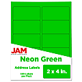 JAM Paper® Mailing Address Labels, Rectangle, 2" x 4", Neon Green, Pack Of 120 1 thumbnail image