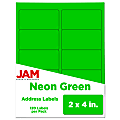 JAM Paper® Rectangular Mailing Address Labels, 2" x 4", Neon Green, Pack Of 120
