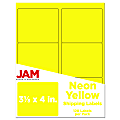 JAM Paper® Mailing Address Labels, Rectangle, 3 1/3" x 4", Neon Yellow, Pack Of 120