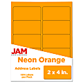 JAM Paper® Mailing Address Labels, Rectangle, 2" x 4", Neon Orange, Pack Of 120