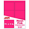 JAM Paper® Mailing Address Labels, 3 1/3" x 4", Neon Pink, Pack Of 120