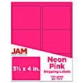 JAM Paper® Mailing Address Labels, Rectangle, 3 1/3" x 4", Neon Pink, Pack Of 120