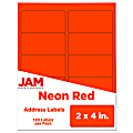 JAM Paper® Rectangular Mailing Address Labels, 354328034, 2" x 4", Neon Red, Pack Of 120