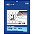Avery® Glossy Permanent Labels With Sure Feed®, 94103-CGF100, Square, 1" x 1", Clear, Pack Of 4,800
