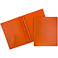 JAM Paper® Plastic 2-Pocket POP Folders with Metal Prongs Fastener Clasps, 9 1/2" x 11 1/2", Orange, Pack Of 6