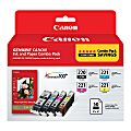 Canon® PGI-220/CLI-221 ChromaLife 100+ Black And Cyan, Magenta, Yellow Ink Tanks And Photo Paper, Pack Of 4, 2945B011