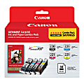 Canon® PGI-220/CLI-221 ChromaLife 100+ Black And Cyan, Magenta, Yellow Ink Tanks And Photo Paper, Pack Of 4, 2945B011 1 thumbnail image