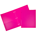 JAM Paper® 3-Hole-Punched 2-Pocket Plastic Presentation Folders, 9" x 12", Fuchsia Pink, Pack Of 6