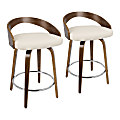 LumiSource Grotto Mid-Century Modern Counter Stools, Cream/Walnut, Set Of 2 Stools