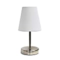 Simple Designs Mini Basic Table Lamp with Fabric Shade, 10.63"H, White/Sand Nickel