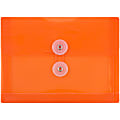 JAM Paper® Index Booklet Plastic Envelopes, 5 1/2" x 7 1/2", Gummed Seal, Orange, Pack Of 12