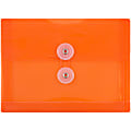 JAM Paper® Index Booklet Plastic Envelopes, 5 1/2" x 7 1/2", Button & String Closure, Orange, Pack Of 12