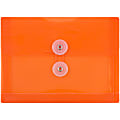 JAM Paper® Index Booklet Plastic Envelopes, 5 1/2" x 7 1/2", Button & String Closure, Orange, Pack Of 12