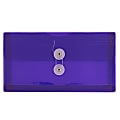 JAM Paper® Booklet Plastic Envelopes, #10, Button & String Closure, Purple, Pack Of 12