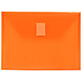 JAM Paper® Plastic Booklet Envelopes With Hook-And-Loop Fastener, 5 1/2" x 7 1/2", Gummed Seal, Orange, Pack Of 12