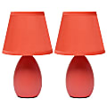 Creekwood Home Nauru Petite Ceramic Oblong Table Lamps, 9-1/2"H, Orange Shades/Orange Bases, Set Of 2