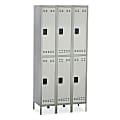 Safco® Double-Tier Two-Tone 3-Column Locker With Legs, 78"H x 36"W x 18"D, Gray