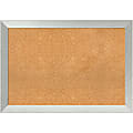 Amanti Art Cork Bulletin Board, 28" x 40", Natural, Brushed Sterling Silver Wood Frame